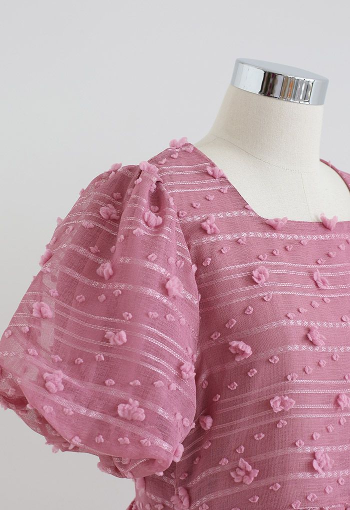 Minivestido superpuesto de malla de algodón de azúcar 3D en rosa
