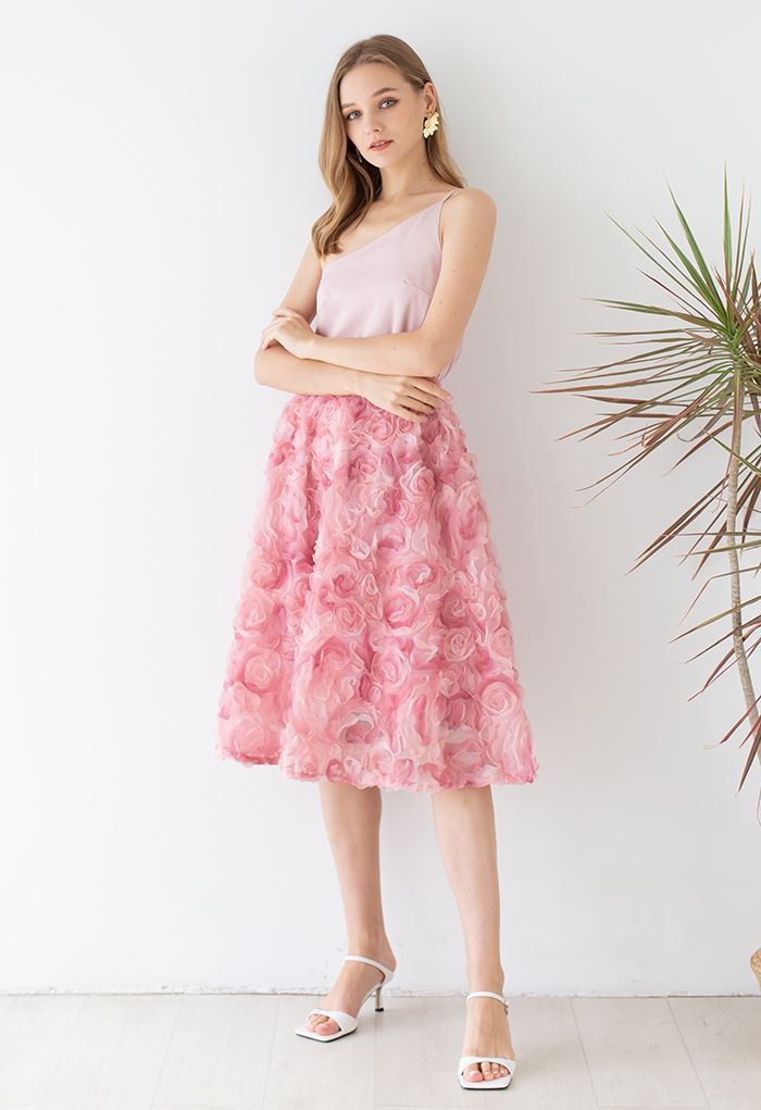 Falda de tul de malla rosa rosa 3D