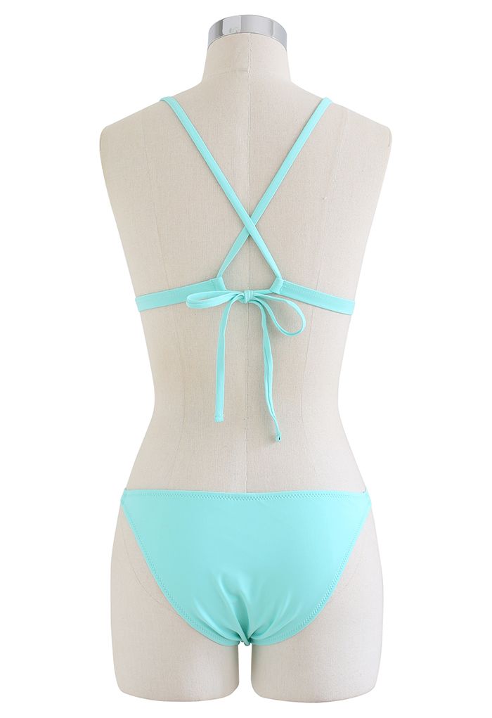 Conjunto de bikini de triángulo con espalda cruzada en azul Tiffany