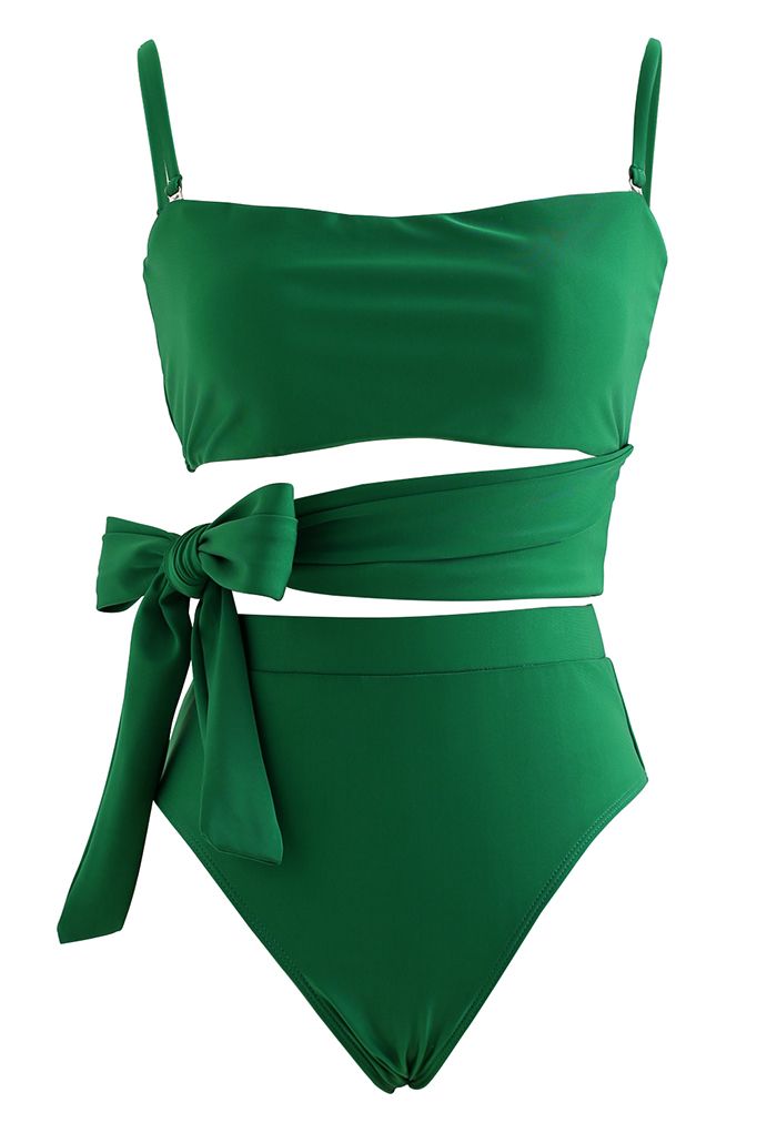 Conjunto de bikini de pajarita verde vintage