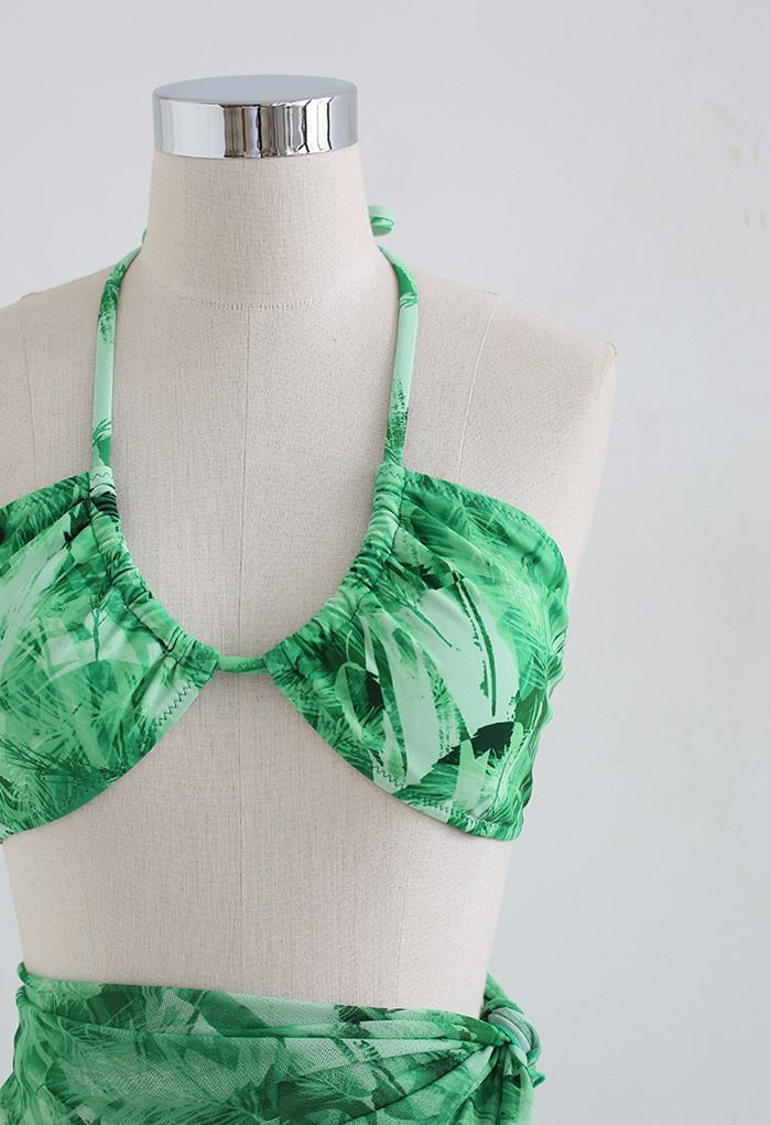 Conjunto de bikini anudado Greenery Leaf con pareo