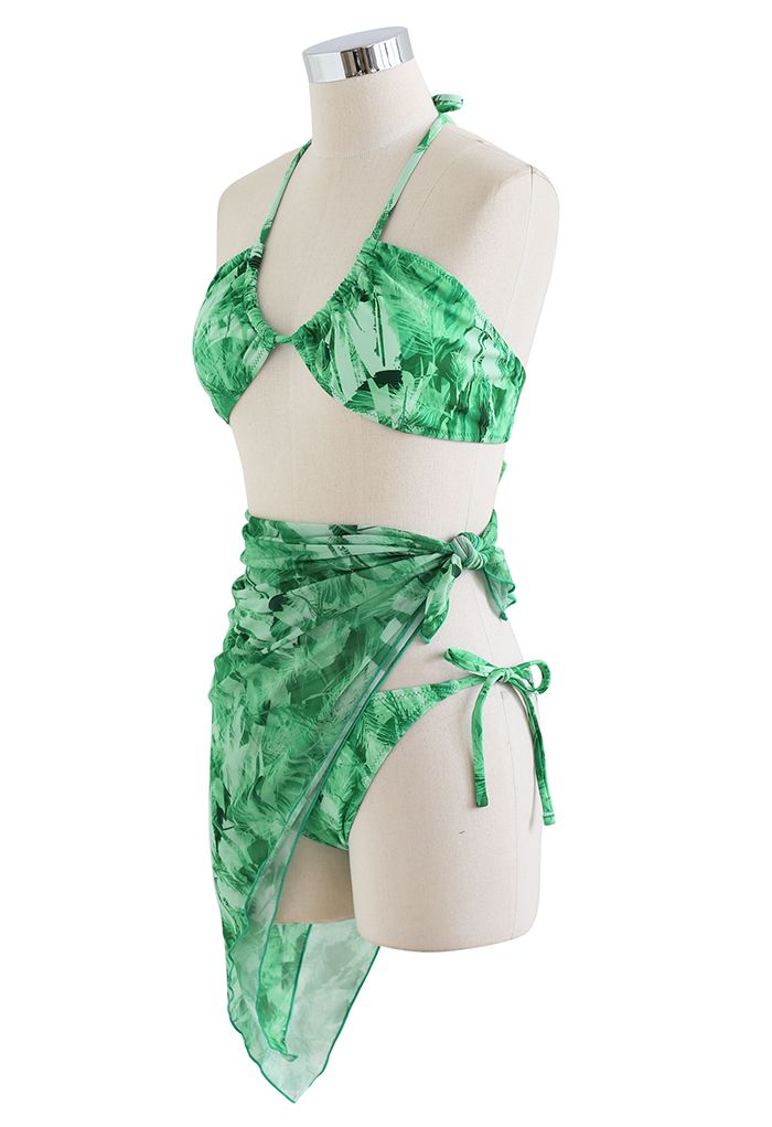 Conjunto de bikini anudado Greenery Leaf con pareo