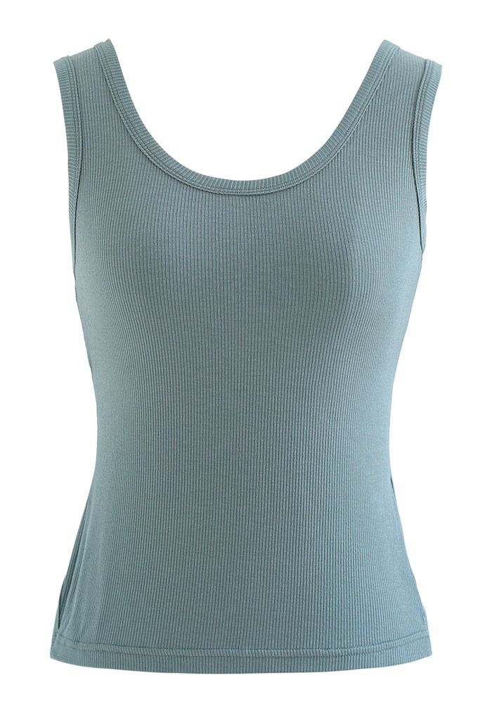 Camiseta sin mangas con espalda abierta entrecruzada en verde azulado