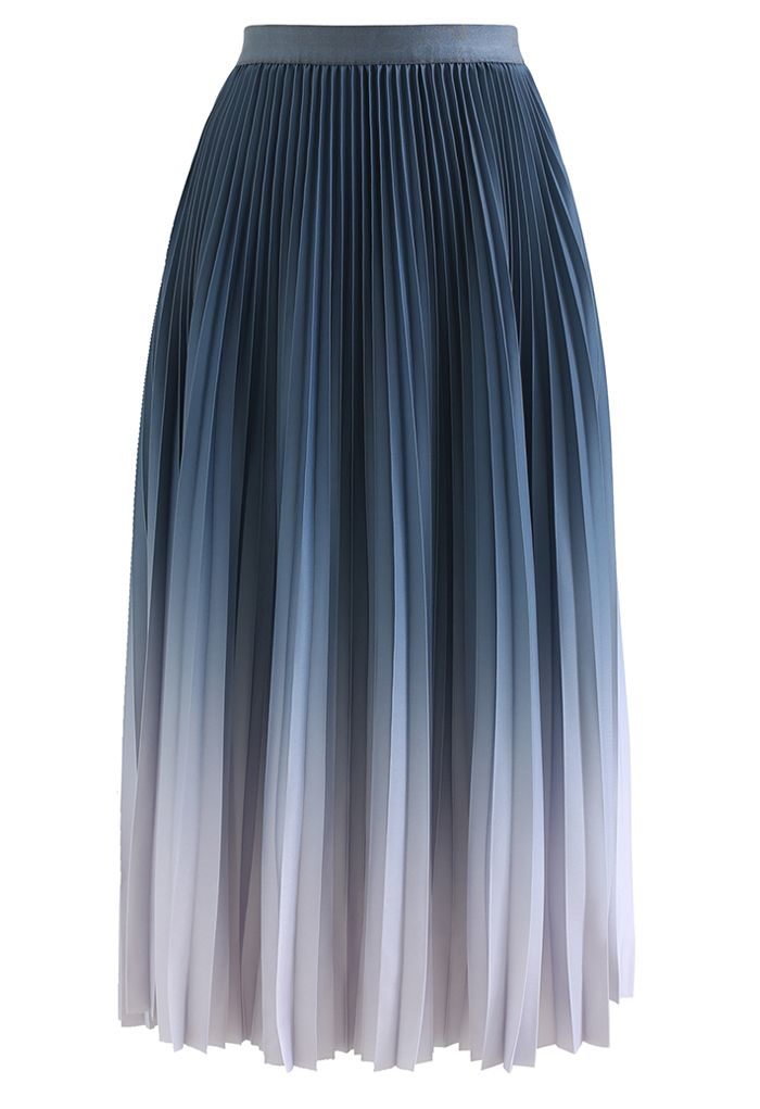 Falda midi plisada azul degradado