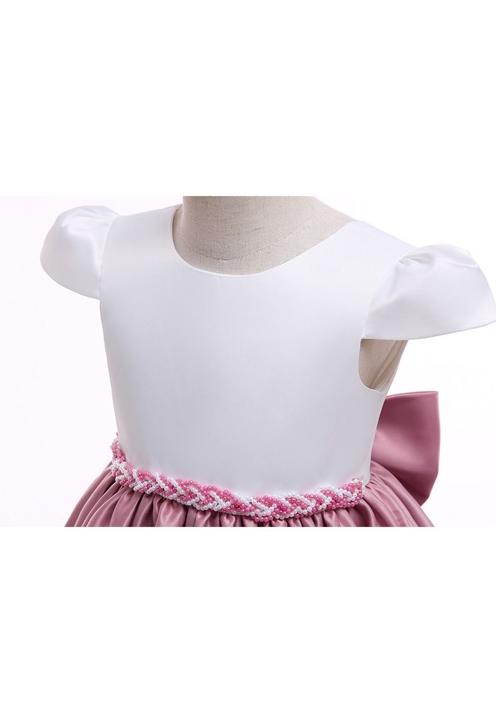 Vestido de princesa con mangas casquillo en la cintura con pedrería en rosa para niños
