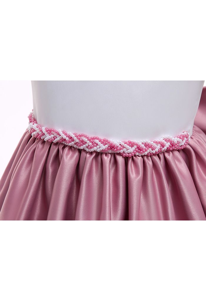 Vestido de princesa con mangas casquillo en la cintura con pedrería en rosa para niños