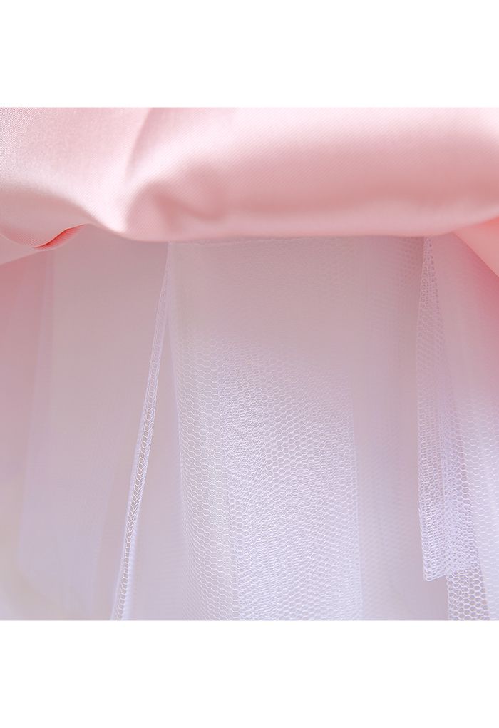 Vestido de princesa Hi-Lo con lazo de rama bordada en rosa para niños