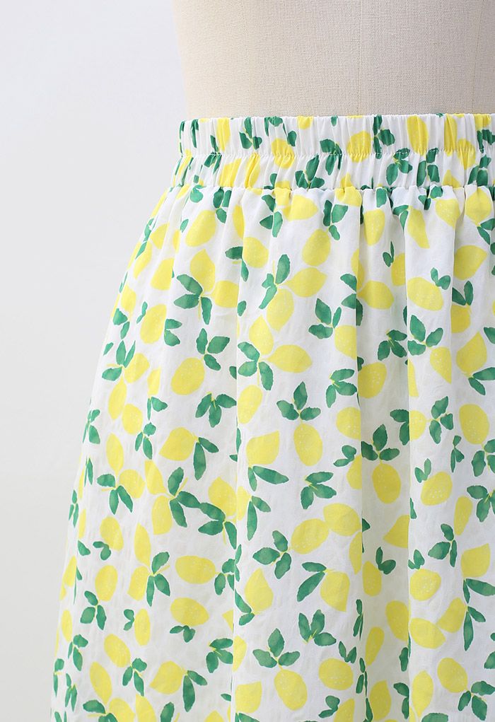 Falda midi con estampado de limón fresco en amarillo