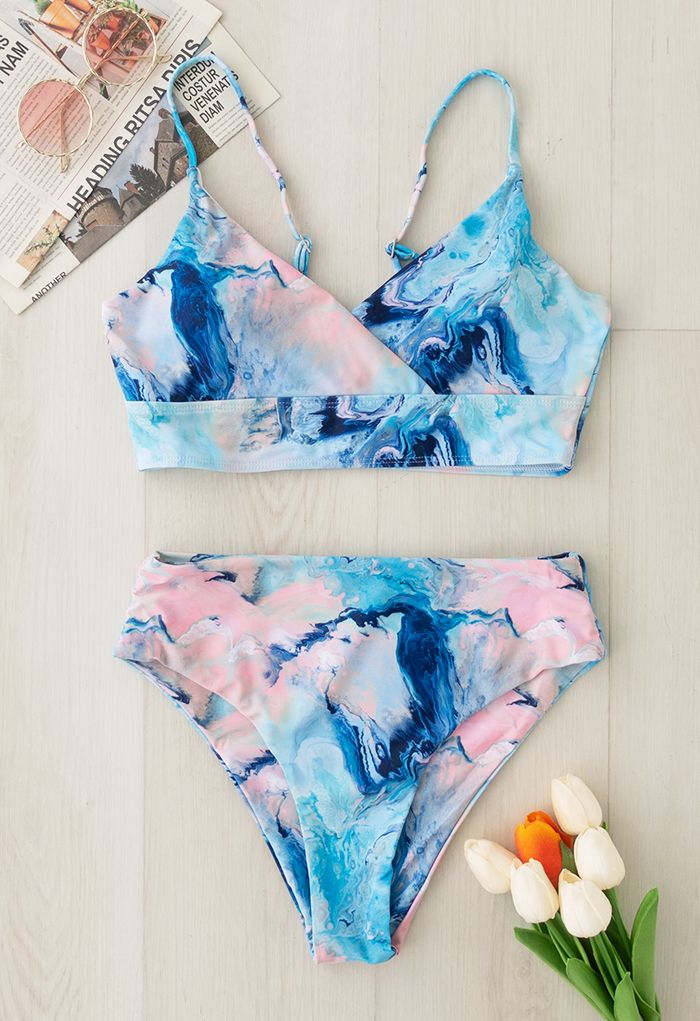 Conjunto de bikini cami con pintura al óleo retro