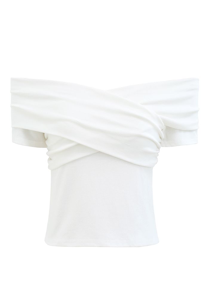 Top de manga corta con hombros descubiertos cruzados de moda en blanco