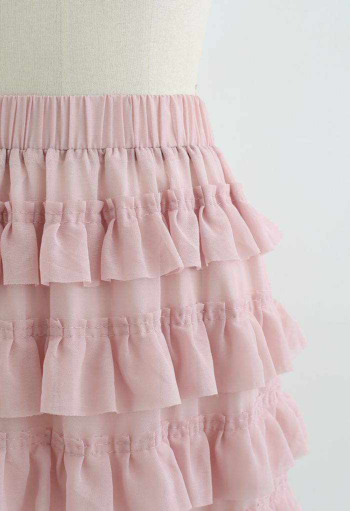 Falda de gasa con volantes escalonados en rosa