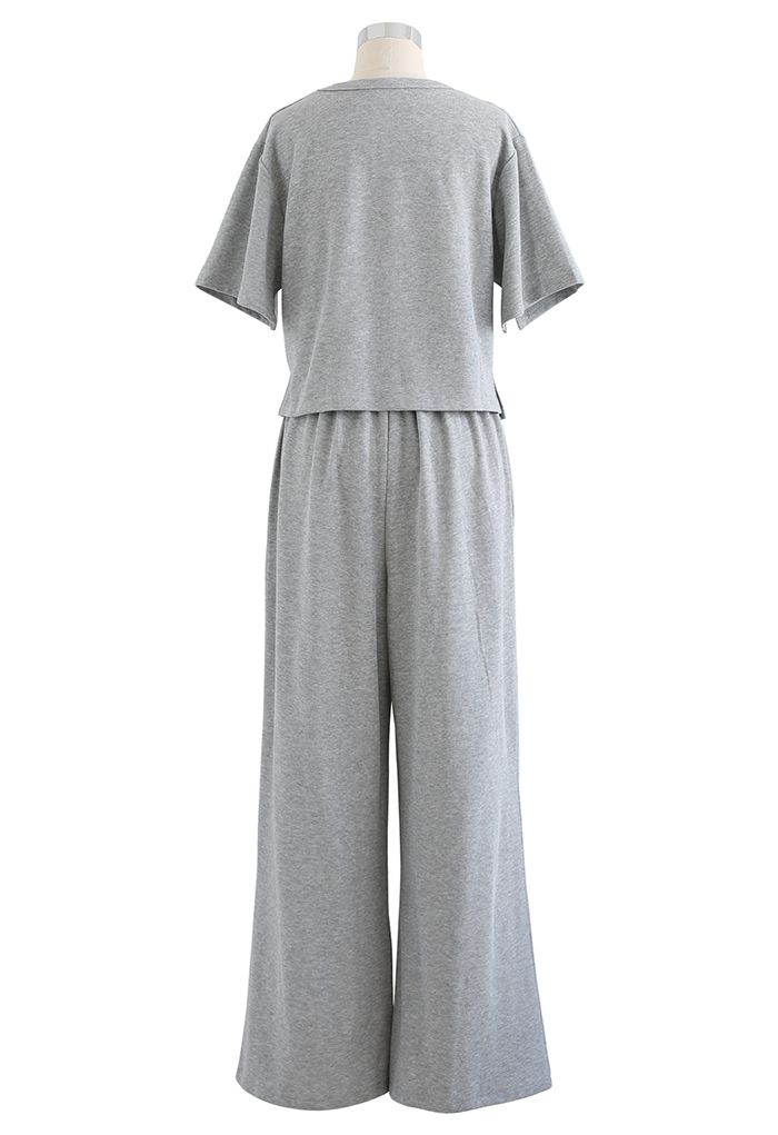 Conjunto de camiseta y pantalón ancho de ocio en gris