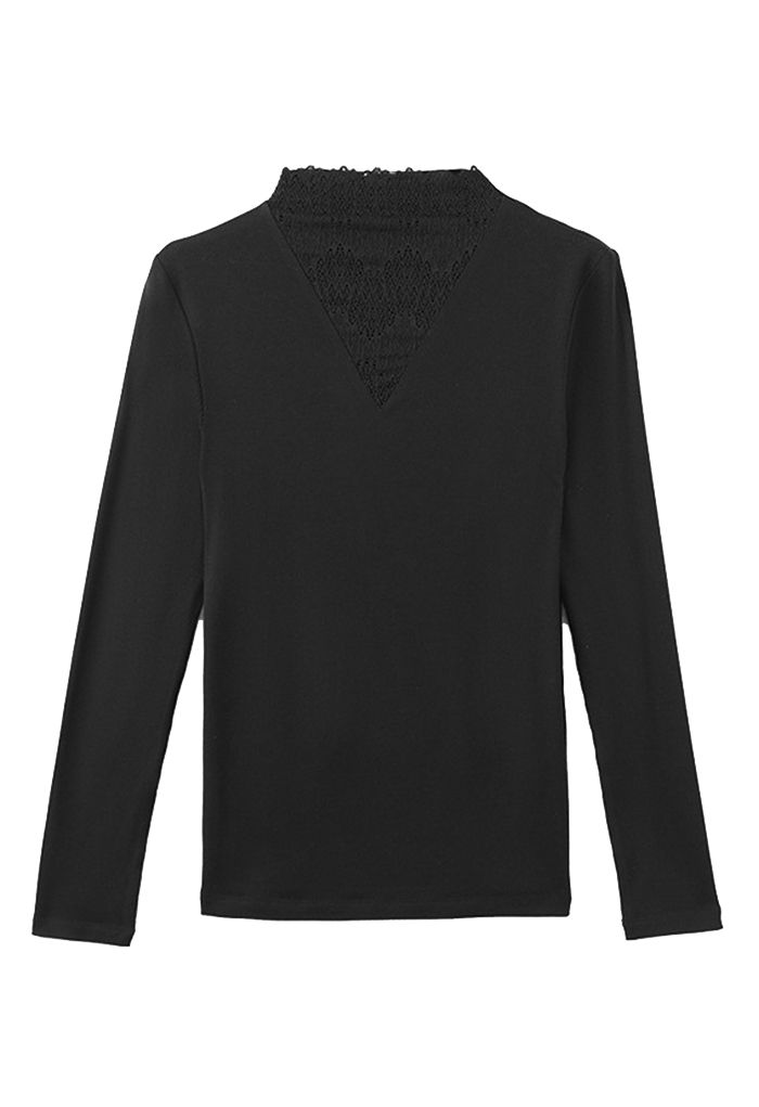 Top ajustado con cuello en V empalmado de encaje en negro - Retro, Indie  and Unique Fashion