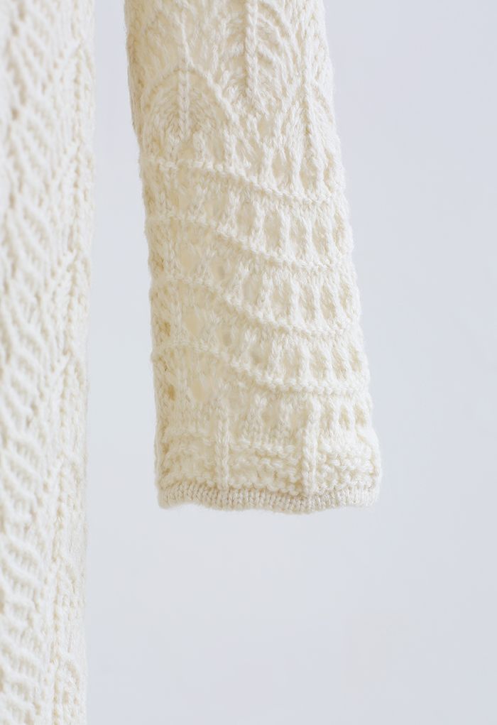 Conjunto de suéter y falda de punto festoneado hueco