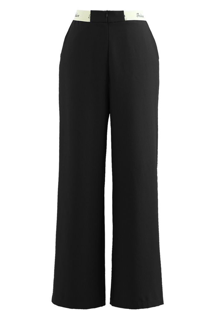 Pantalones rectos con cintura en contraste en negro