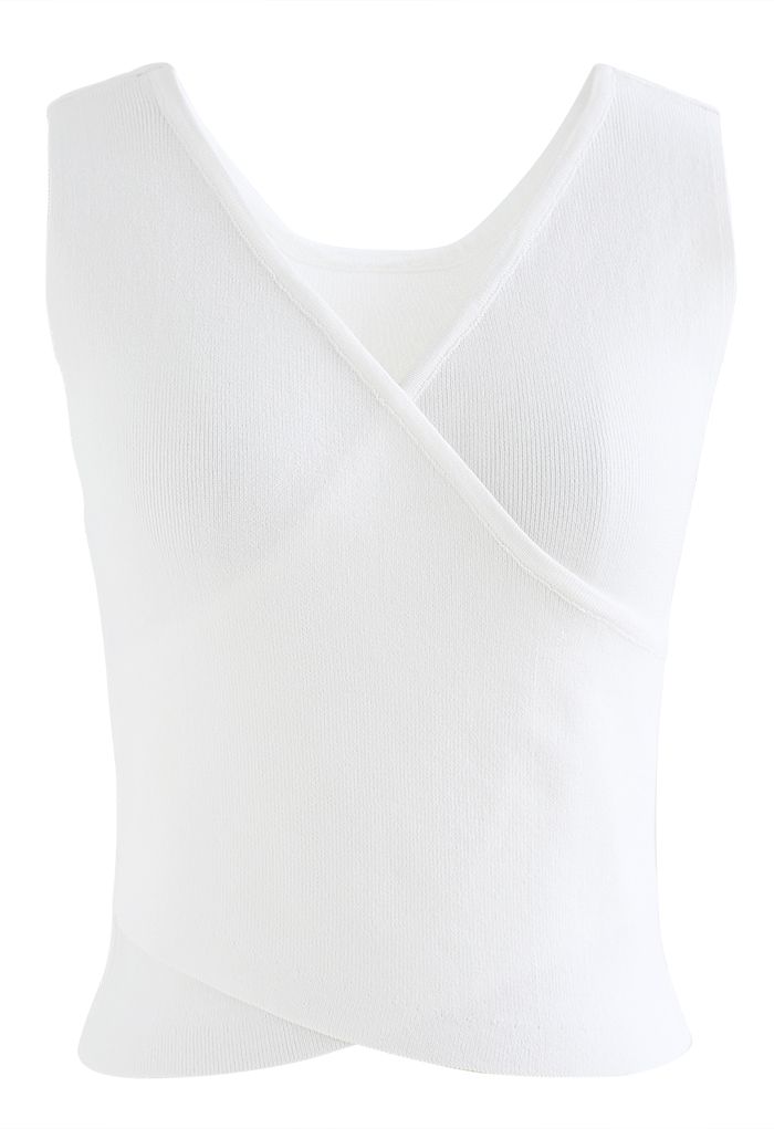 Camiseta sin mangas de punto cruzado en blanco