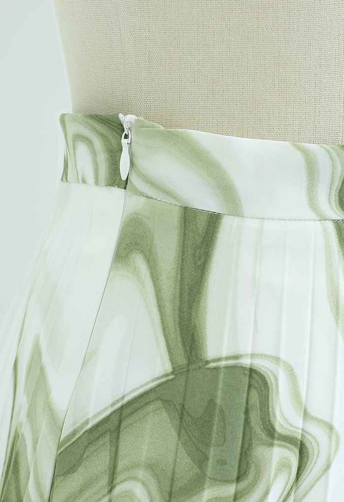Falda midi plisada con estampado de remolinos de acuarela en verde