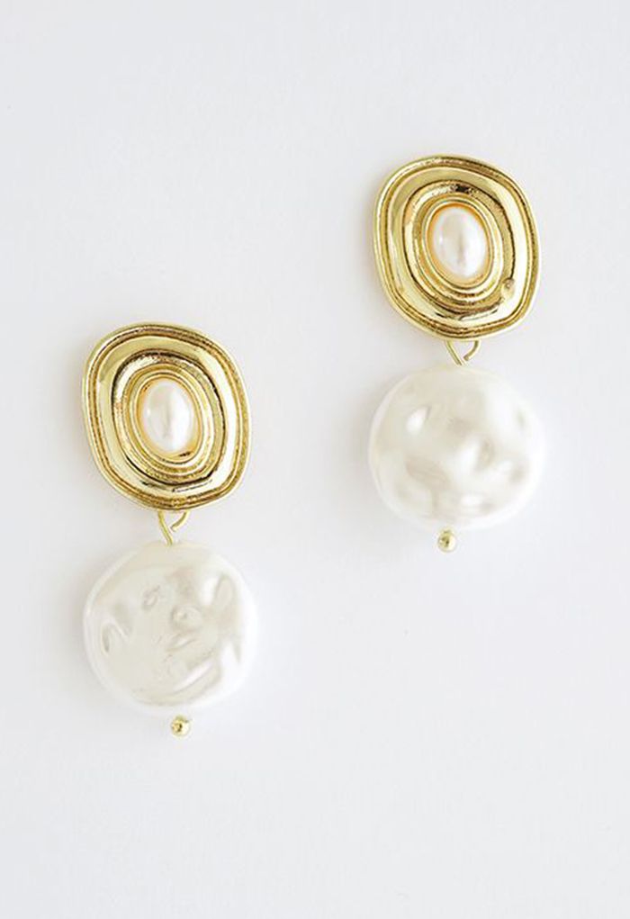 Aretes colgantes de perla de moneda blanca de concha