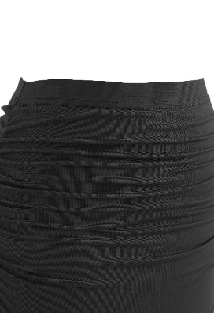 Falda larga con detalle fruncido de cintura alta en humo