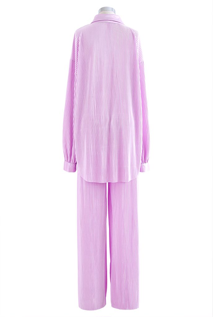 Conjunto de camisa y pantalón plisado completo en lila
