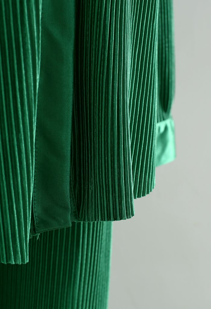 Conjunto de pantalón y camisa plisada con plisado completo en esmeralda