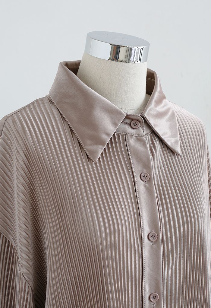 Conjunto de camisa y pantalón plisado con plisado completo en gris topo