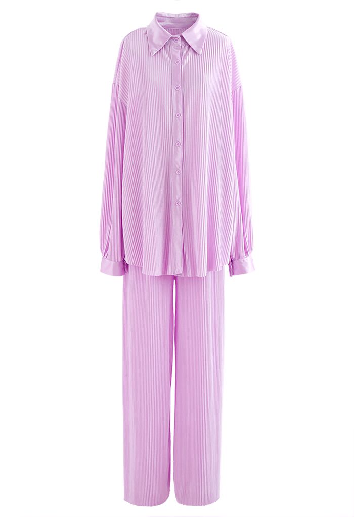 Conjunto de camisa y pantalón plisado completo en lila - Retro, Indie and  Unique Fashion