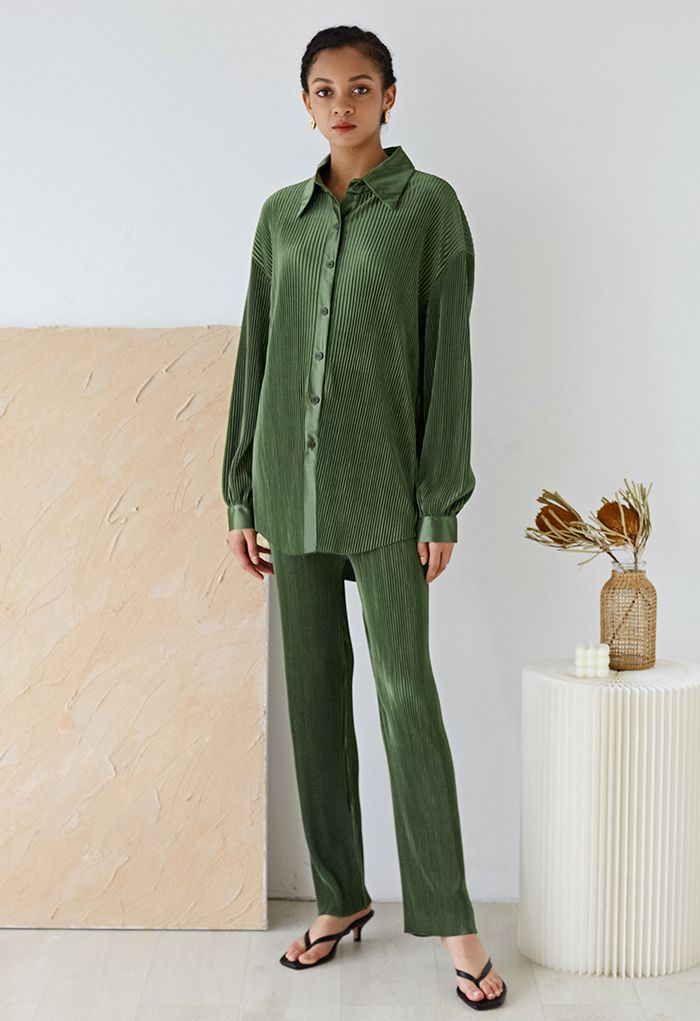 Conjunto completo de camisa y pantalón plisado plisado en verde azulado -  Retro, Indie and Unique Fashion