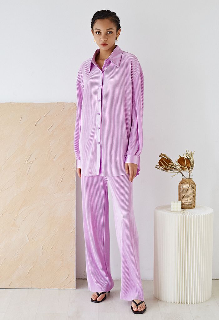 Conjunto de camisa y pantalón plisado completo en lila - Retro, Indie and  Unique Fashion