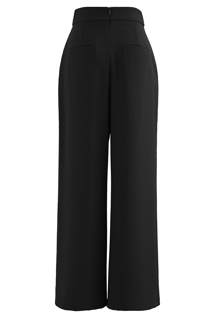 Pantalones cómodos drapeados con cinta entrecruzada en negro