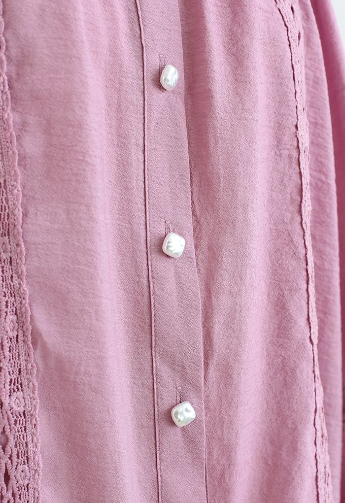 Camisa holgada con mangas abullonadas y ribete de croché en violeta
