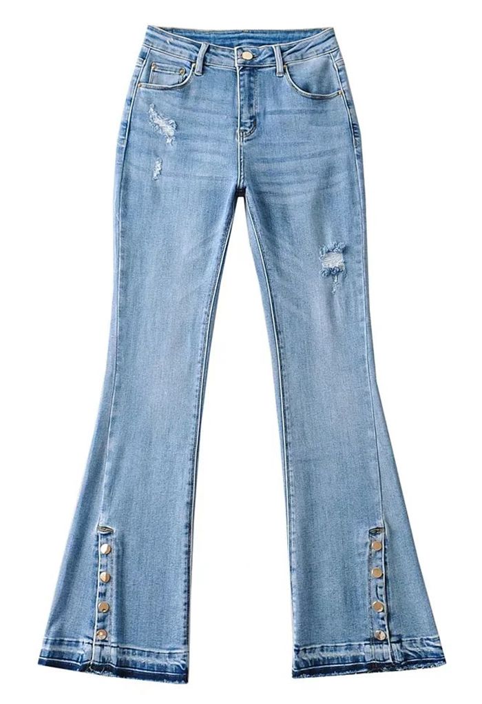 Jeans acampanados con dobladillo abotonado - Retro, Indie and Unique Fashion
