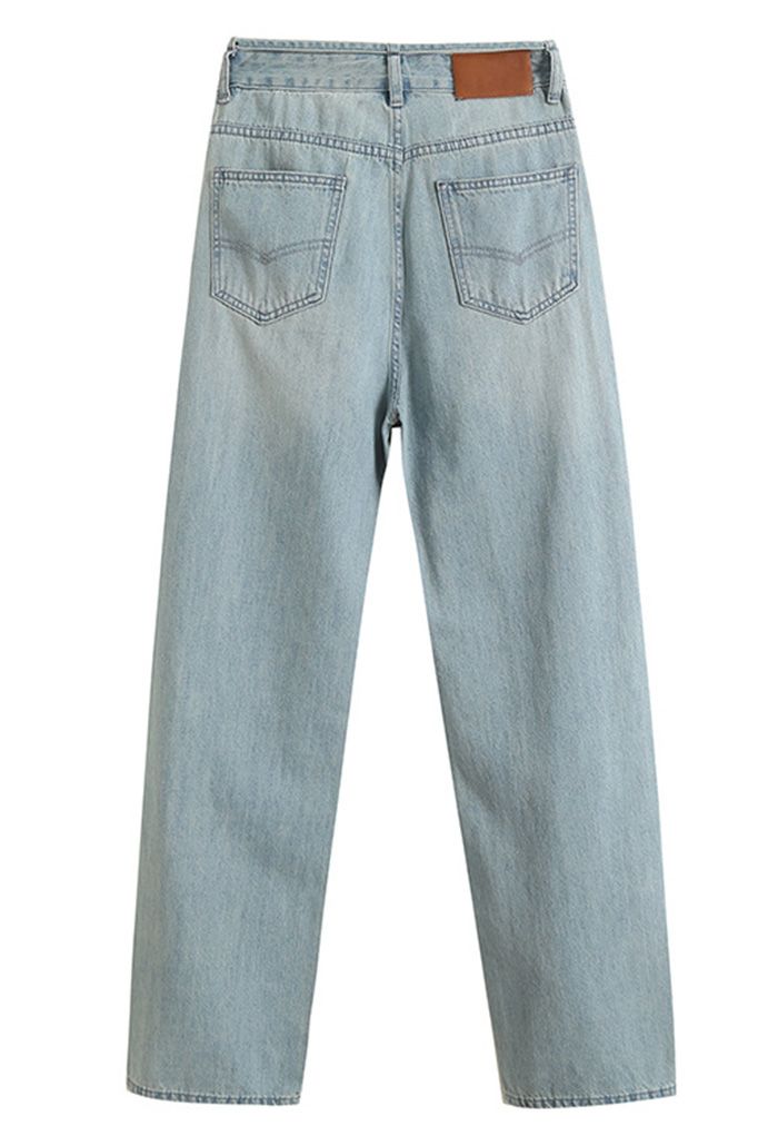 Jeans de pernera ancha con lazo en la cintura