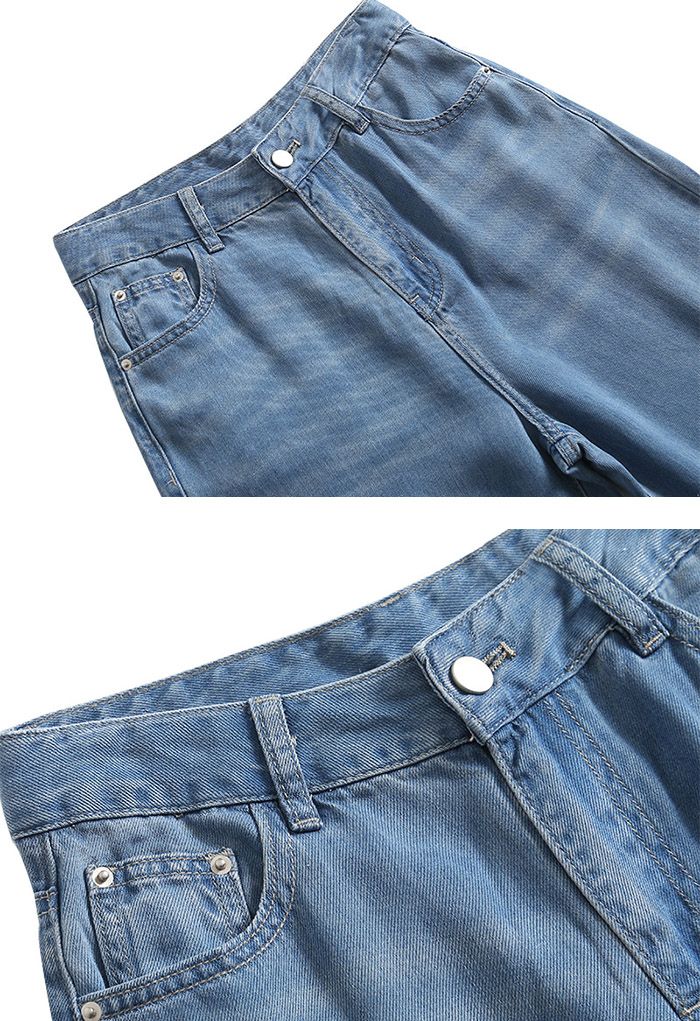 Jeans de pierna ancha con abertura azul retro