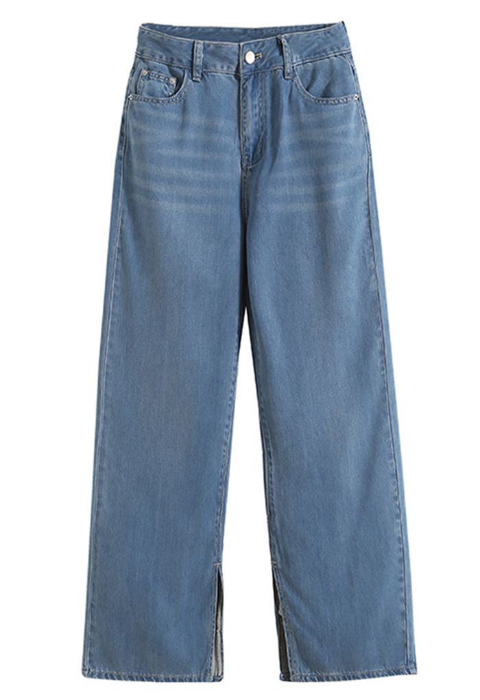 Jeans de pierna ancha con abertura azul retro