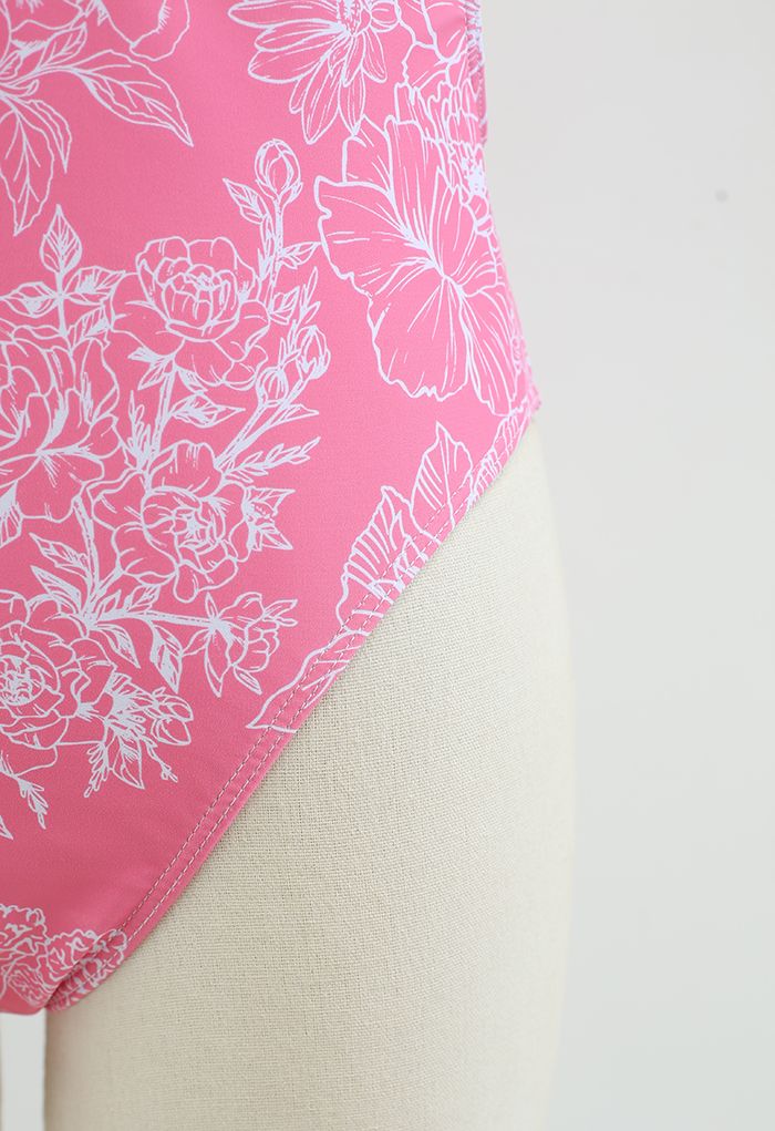 Bañador floral con espalda abierta y dibujo floral en rosa