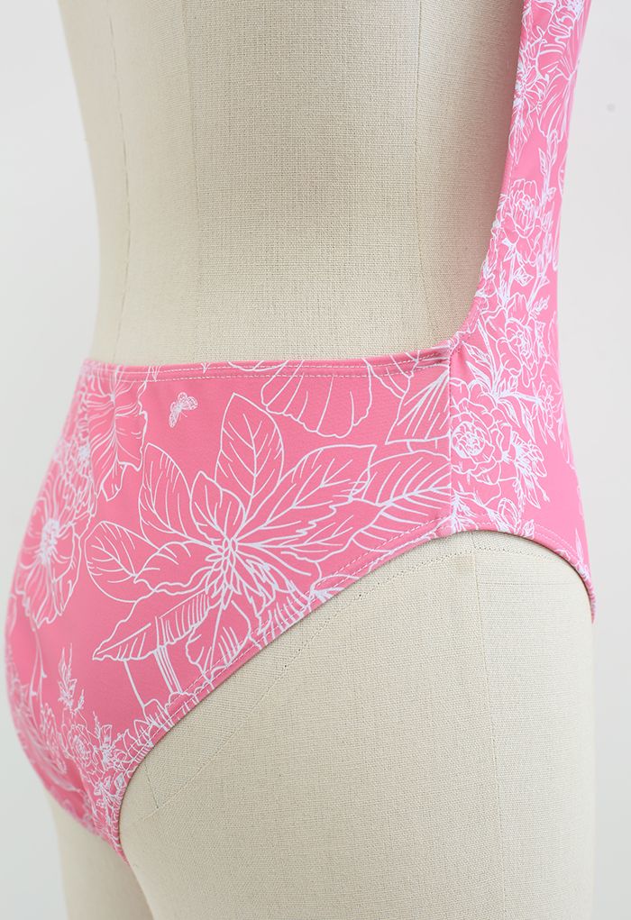 Bañador floral con espalda abierta y dibujo floral en rosa