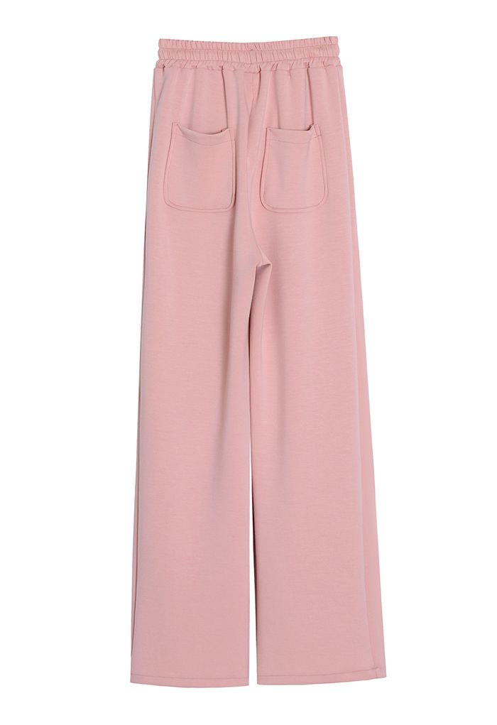 Pantalones de pierna recta con cordón en la cintura en rosa
