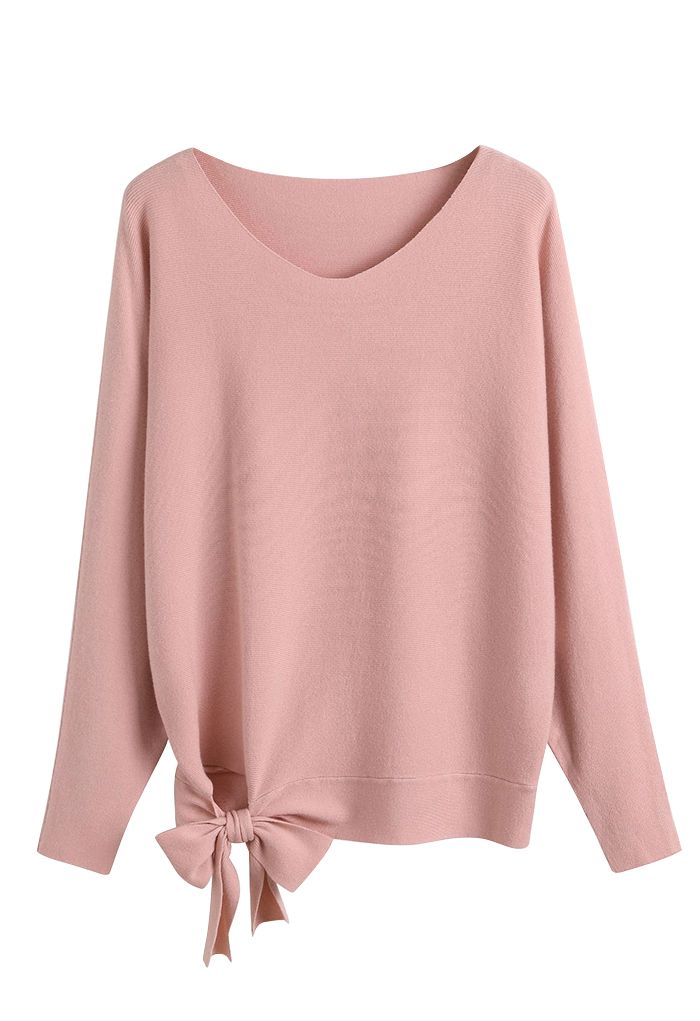 Suéter de gran tamaño con lazo y manga de murciélago en rosa