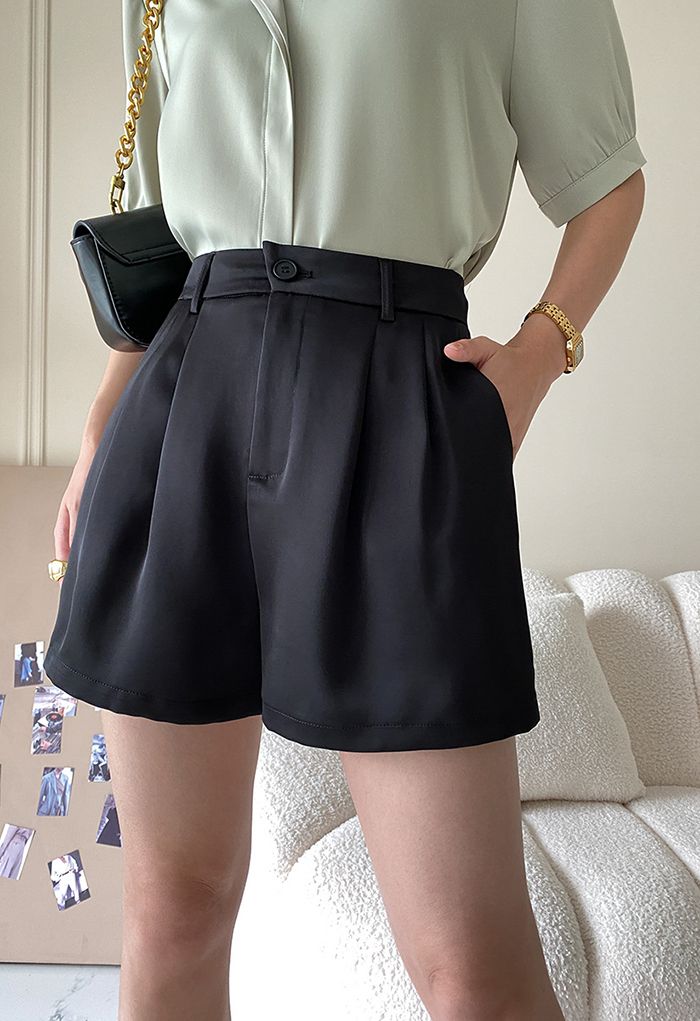 Shorts clásicos de raso con bolsillo lateral en negro - Retro, Indie and  Unique Fashion