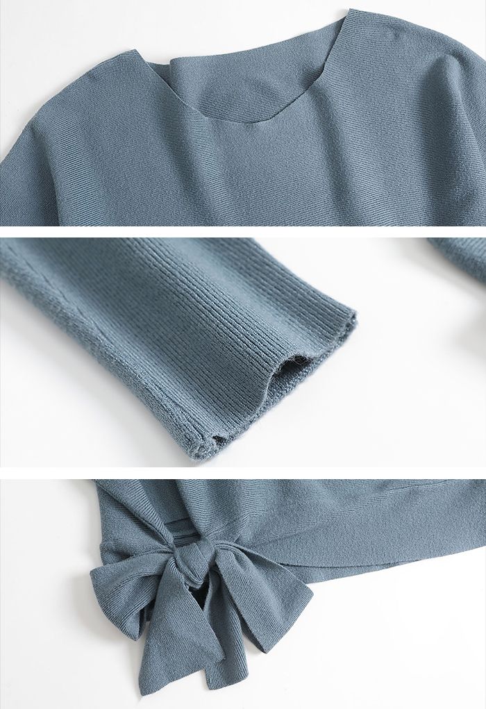 Suéter de gran tamaño con lazo y manga de murciélago en azul polvoriento