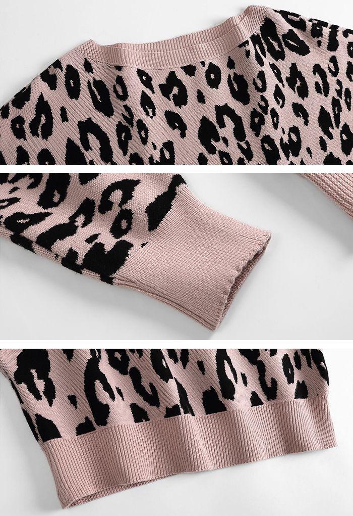 Jersey con mangas de murciélago en jacquard de leopardo en rosa