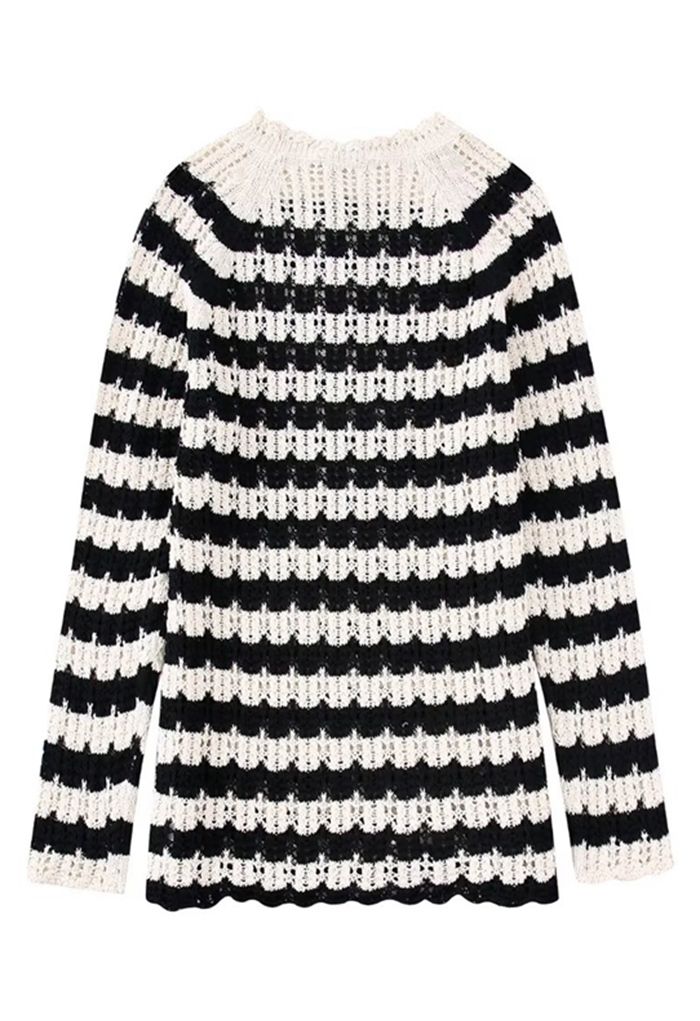 Suéter de punto largo con patrón de rayas onduladas