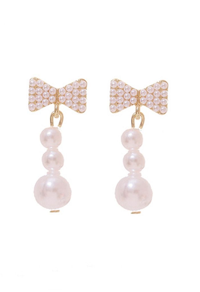 Aretes colgantes de perlas con forma de lazo - Retro, Indie and