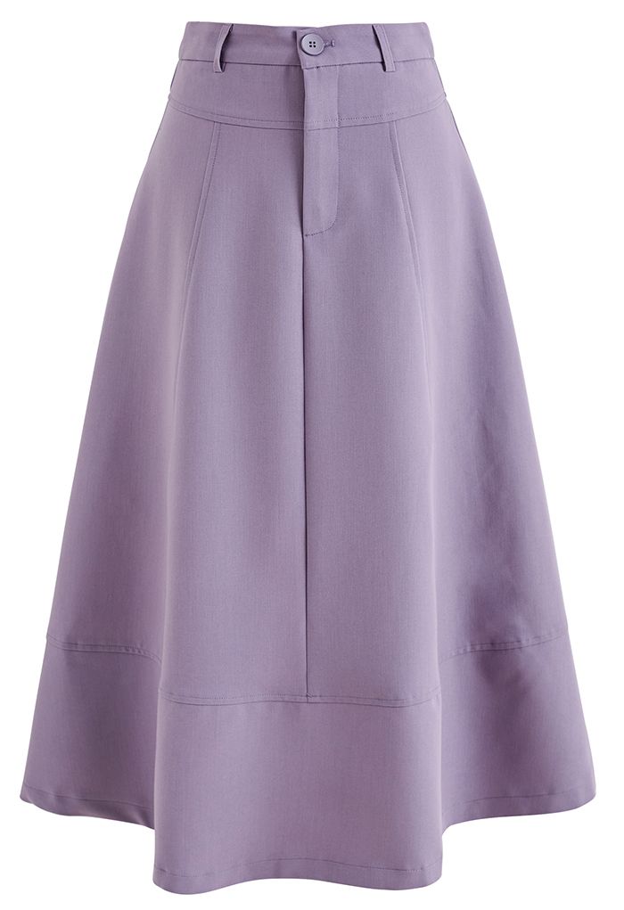 Falda midi con dobladillo acampanado de gama alta en lila