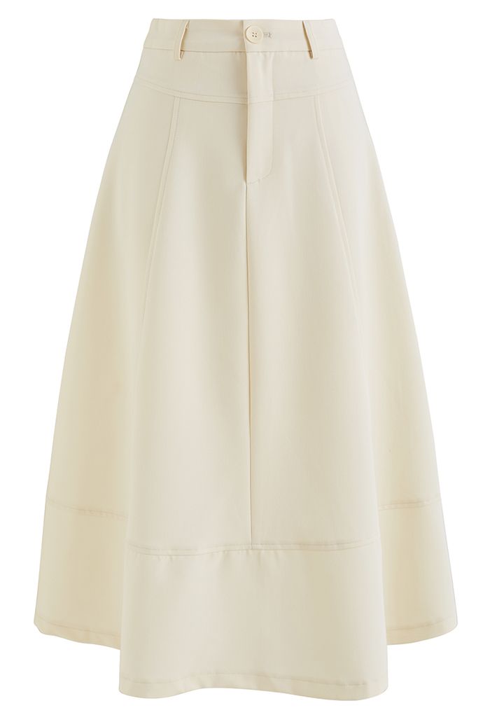 Falda midi con dobladillo acampanado de gama alta en color crema