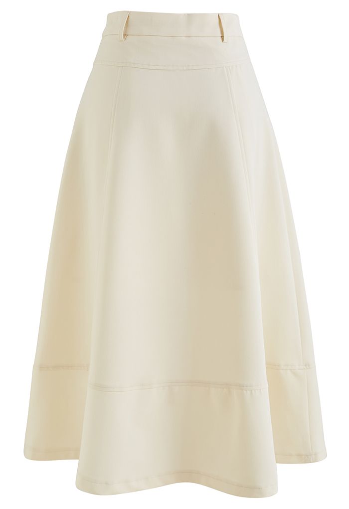 Falda midi con dobladillo acampanado de gama alta en color crema