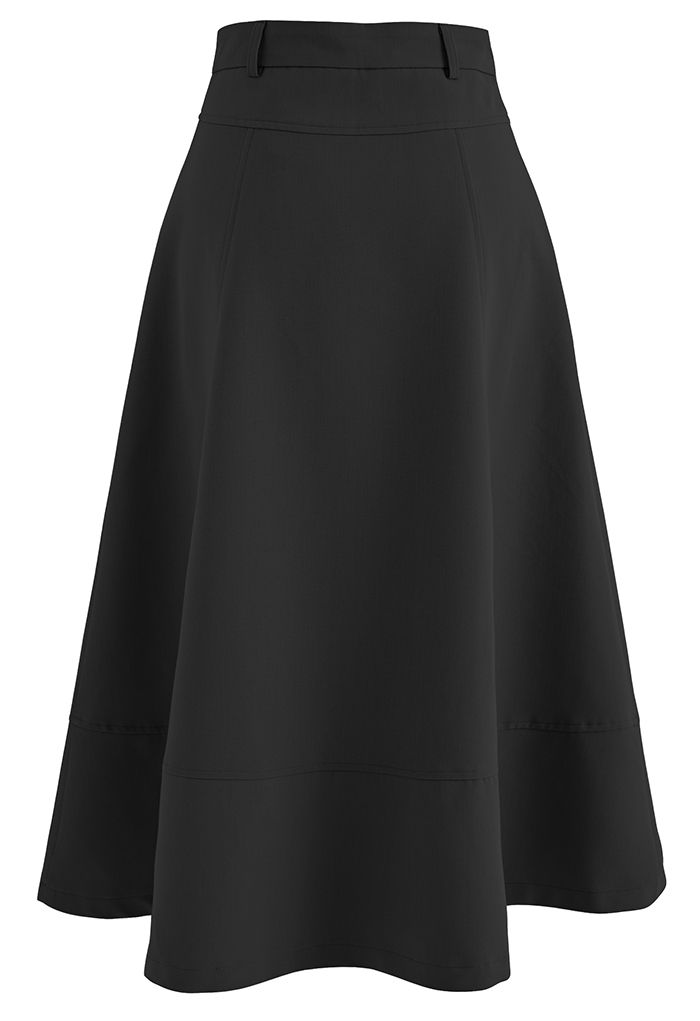 Falda midi con dobladillo acampanado de gama alta en negro