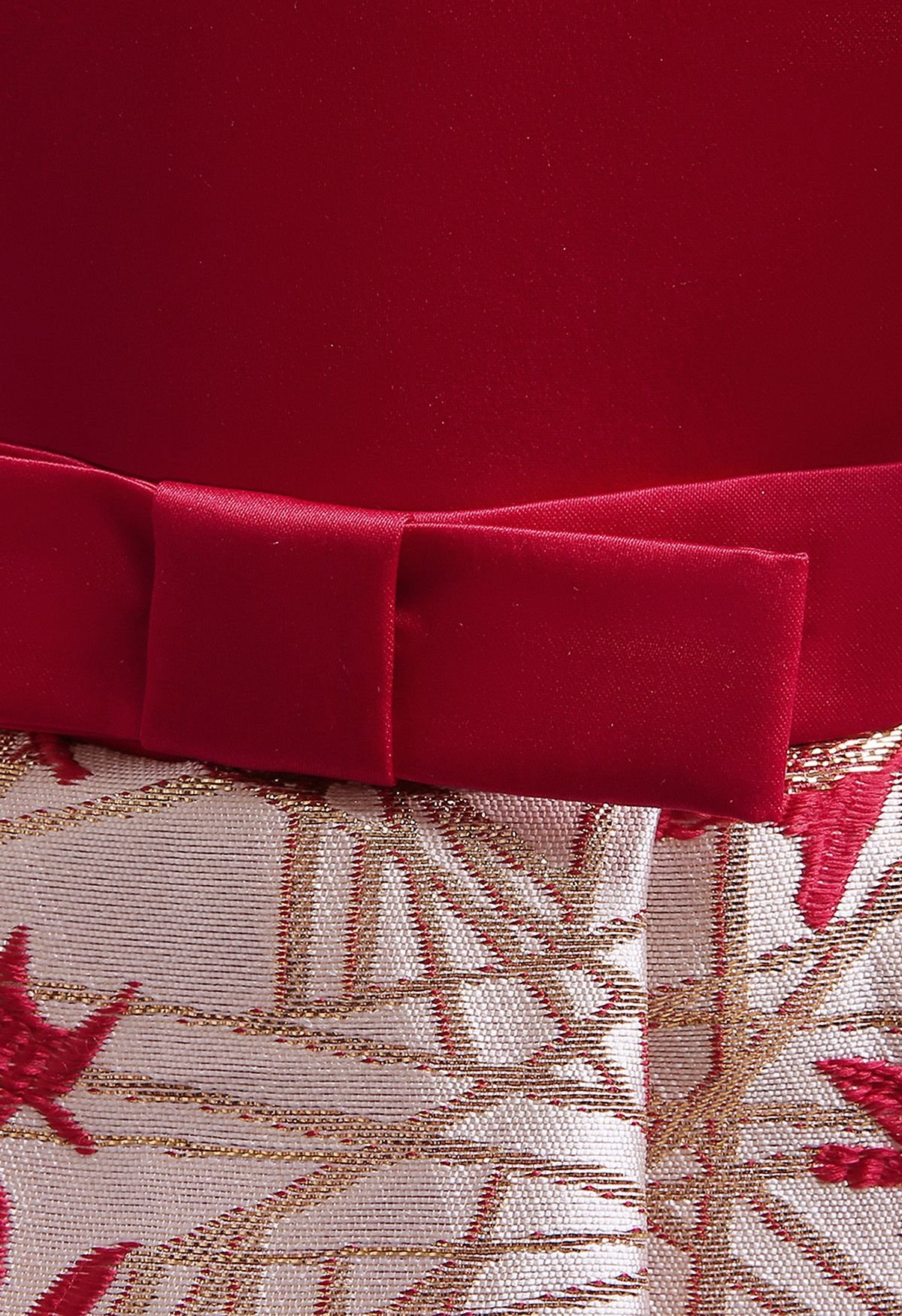 Vestido plisado con lazo y volantes de hojas de jacquard para niñas en rojo
