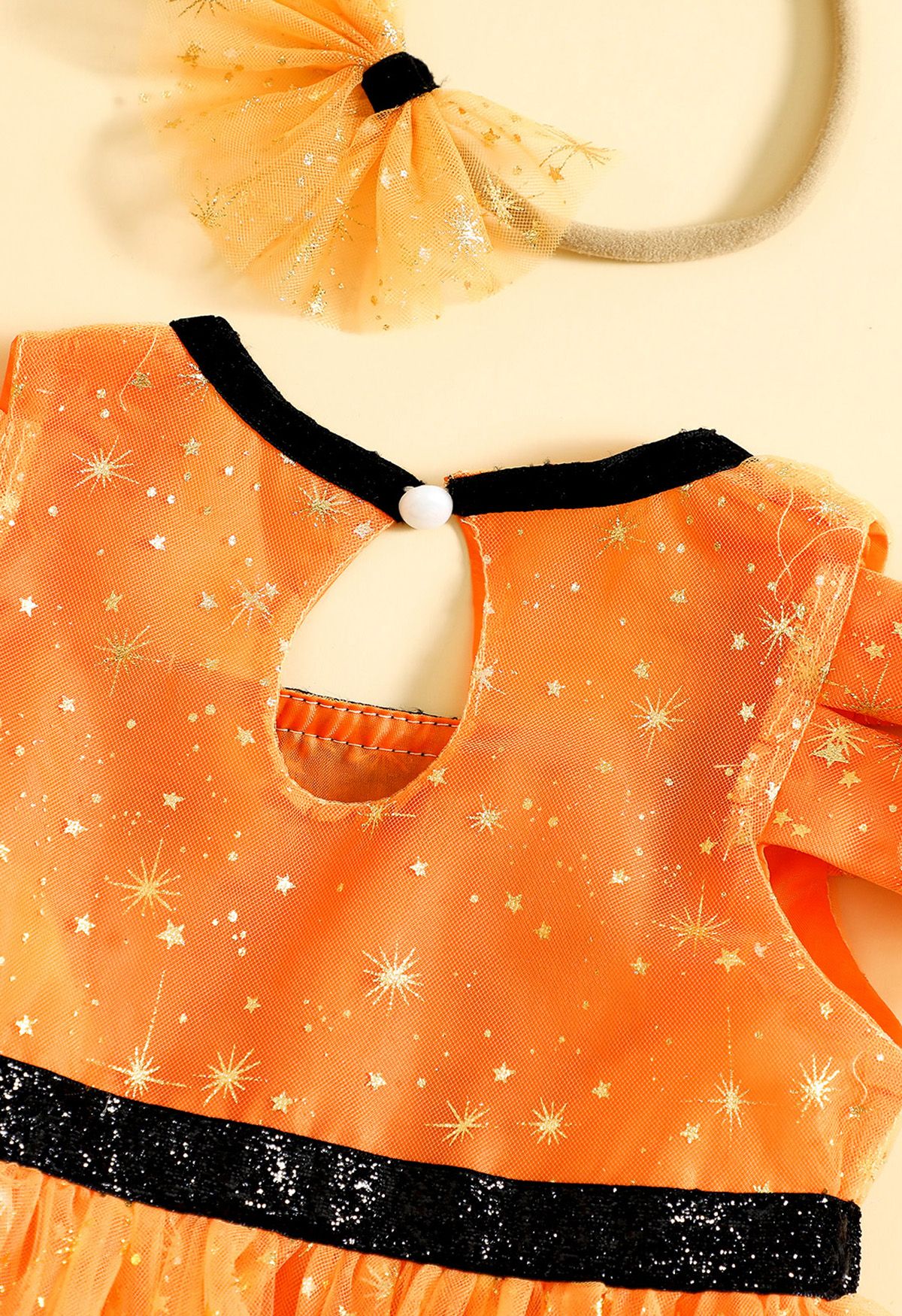Vestido de malla de estrellas fugaces para niñas pequeñas con diadema con lazo